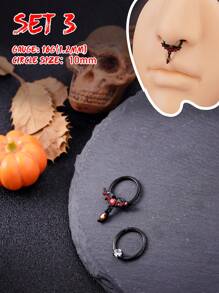 Morlyda 2 piezas/set Gótico 16G Cadena de anillo de nariz de esqueleto Anillo de septum de joyería Murciélago, Anillo de septum de piedra lunar Joyería de piercing de acero inoxidable Anillo de labio rojo negro en forma de corazón Anillo de septum Clicker y Anillo de nariz de herradura a cuadros blanco y negro Barra de bisagra Aro de septum Helix, Rook, Trago, Daith, Piercing de cartílago Anillos de septum de nariz Joyería de piercing Cadena colgante Anillos de nariz para hombres y mujeres Regalos 10mm Fiesta Fecha Navidad Halloween Joyería Uso diario - Multicolor - Ver 4