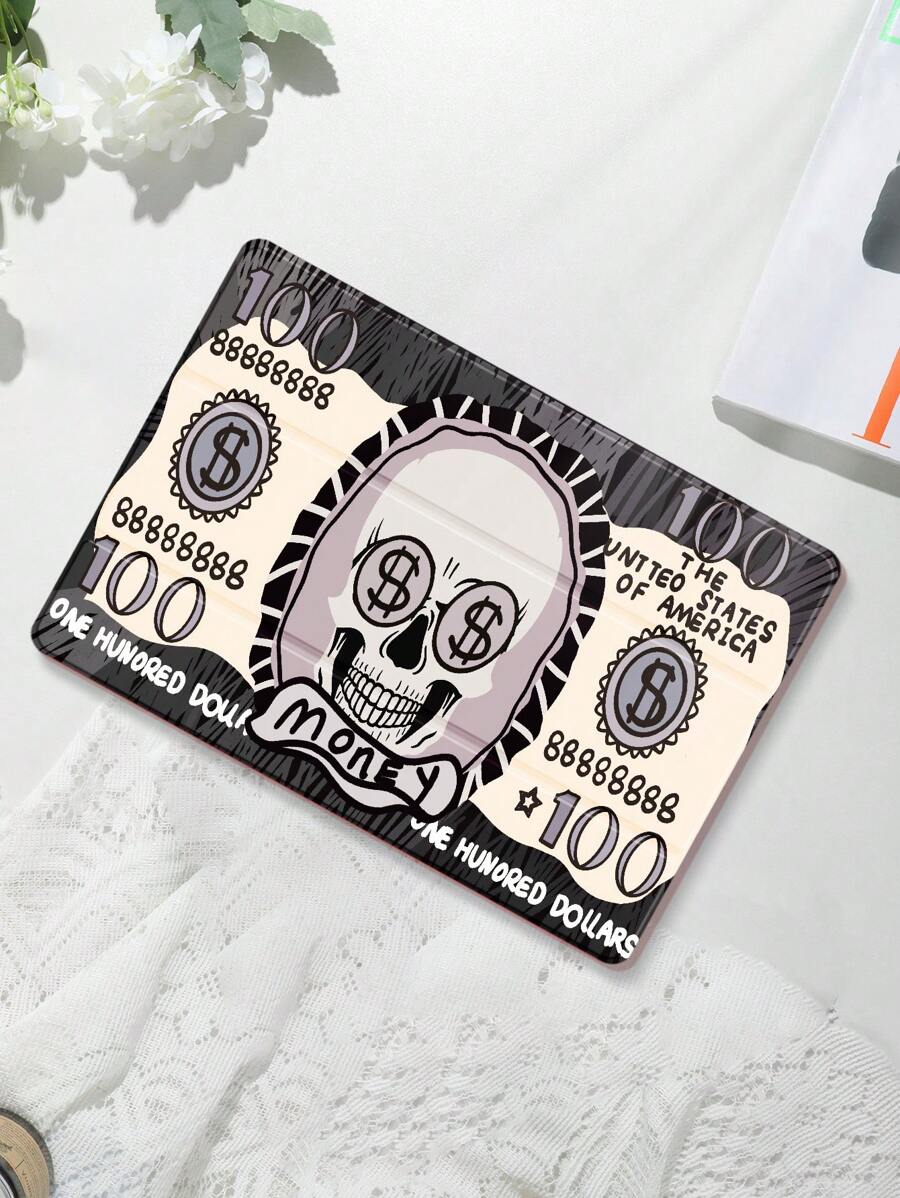 1PC Cool Dark Style Skull Dollar $100 Pattern Flat Protective Case, Compatible With IPad 10.2 Inch, IPad Pro 11 2021/2020/10th Gen, IPad Mini 4/6, Galaxy Tab A8 10.5 Inch 2022, Matepad 10.4/Tab, With Pencil Slot, Anti-Drop, Tablet Stand Cover - Multicolor - View 1
