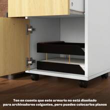 HOMCOM Cajonera de Oficina Móvil con Cajón y Gabinete Mueble Archivador con Ruedas Soporte de Impresora para Estudio 40x35x60 cm Natural y Blanco - Blanco - Ver 7