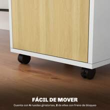 HOMCOM Cajonera de Oficina Móvil con Cajón y Gabinete Mueble Archivador con Ruedas Soporte de Impresora para Estudio 40x35x60 cm Natural y Blanco - Blanco - Ver 6