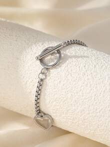 1 件简约时尚个性化通勤独特小设计不锈钢心形吊坠手链男女通用礼物 - 手鍊 - 查看 2