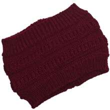1pc Solid Knit Hat  Autumn And Winter Ladies Knitted Headband Widened Face Wash Head Cover Empty Top Ponytail Wool Hat - A - View 16