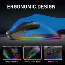 Wired Gaming Mouse, 69G Honeycomb Lightweight Mouse With 6400 DPI 6 Buttons Programmable USB Gaming Mouse For PC Gamers PS4 Users - Black - View 4