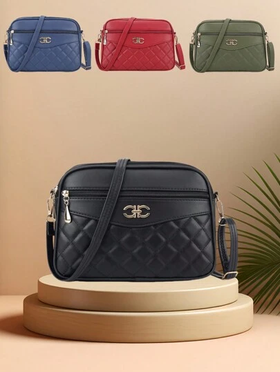 1pc Diamond Heart Style Ladies Bag, Fresh And Cute Fashion Style Shoulder Bag, Black Crossbody Bag, Fashionable And Simple Camera Bag, Exquisite Craftsmanship, Multi-Layered Large-Capacity Storage, Makeup Coin Purse, Casual Fashion Mobile Phone Bag, Cute Handbag, Shoulder Strap Small Square Bag, PU Leather Multi-Zipper Bag, Daily Versatile Style, Travel Essential Bag