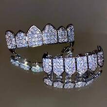 THATBOY Bộ 2 chiếc răng giả phong cách Hip Hop Cyberpunk cho tiệc độc thân, Halloween, đính đá Cubic Zirconia, răng hàm trên và hàm dưới, phụ kiện nha khoa, răng bọc răng phong cách Punk, trang sức cosplay rapper. - Nhiều màu - Xem 7