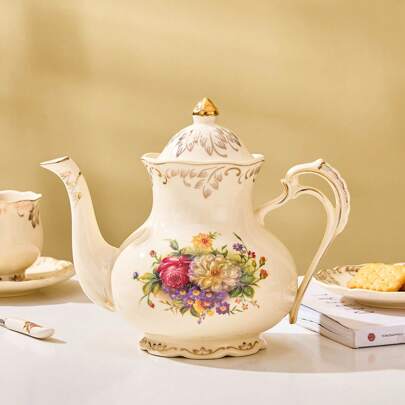 Elegant European Style Teapot/Coffee Pot, 800ml/1.2L Capacity Options, Porcelain Material, With Filter, Suitable For Family Gathering, Halloween, Thanksgiving, Halloween Gift