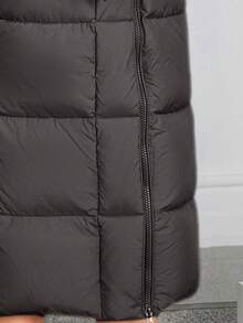 女士休闲连帽抽绳口袋拉链长袖夹棉外套，冬季 - 巧克力棕 - 查看 8