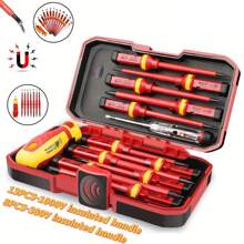 8PCS 380V/13PCS 1000V Changeable Insulated Screwdriver Set,VED Insulated Screwdriver Batch Set Chrome Vanadium Steel Electrician Screw Batch Insulated Plastic Handle Screwdriver - Red - View 1