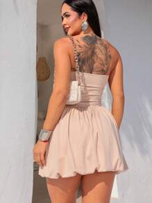 Short Balloon Dress Strapless - 沙 - 查看 2