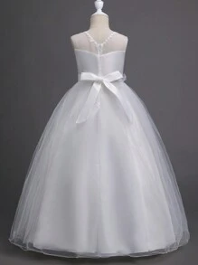 Tween Girl Sequin High Low Hem Party Dress Princess Tulle Formal Gown, Suitable For Weddings, Graduation Ceremonies, Parties All Year Round - White - View 3