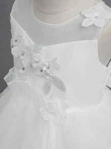 Tween Girl Sequin High Low Hem Party Dress Princess Tulle Formal Gown, Suitable For Weddings, Graduation Ceremonies, Parties All Year Round - White - View 4