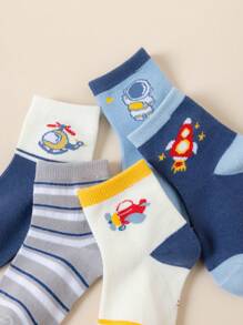 5 双卡通儿童袜子适合 1-12 岁儿童户外运动和日常穿着 - 彩色 - 查看 7