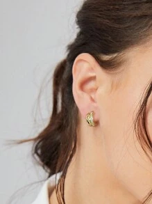 1 对时尚 S925 纯银锆石双层 C 形耳环精美珠宝礼物适合女性日常佩戴礼物 - 雙層C型 - 查看 4