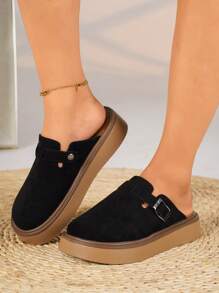 Women's Square Buckle Mule Sandals With Thick Soles, Fashionable Soft-Bottom Comfortable Casual Slip-On Shoes