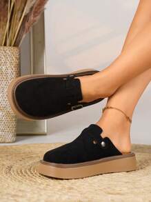 Women's Square Buckle Mule Sandals With Thick Soles, Fashionable Soft-Bottom Comfortable Casual Slip-On Shoes