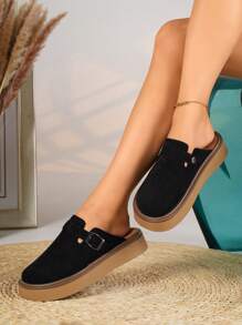 Women's Square Buckle Mule Sandals With Thick Soles, Fashionable Soft-Bottom Comfortable Casual Slip-On Shoes