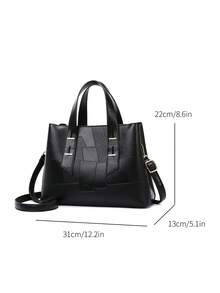 时尚简约女士手提包，优雅大气PU拼接单肩包，大容量通勤斜挎包，适合女性日常使用 - 黑色 - 查看 2