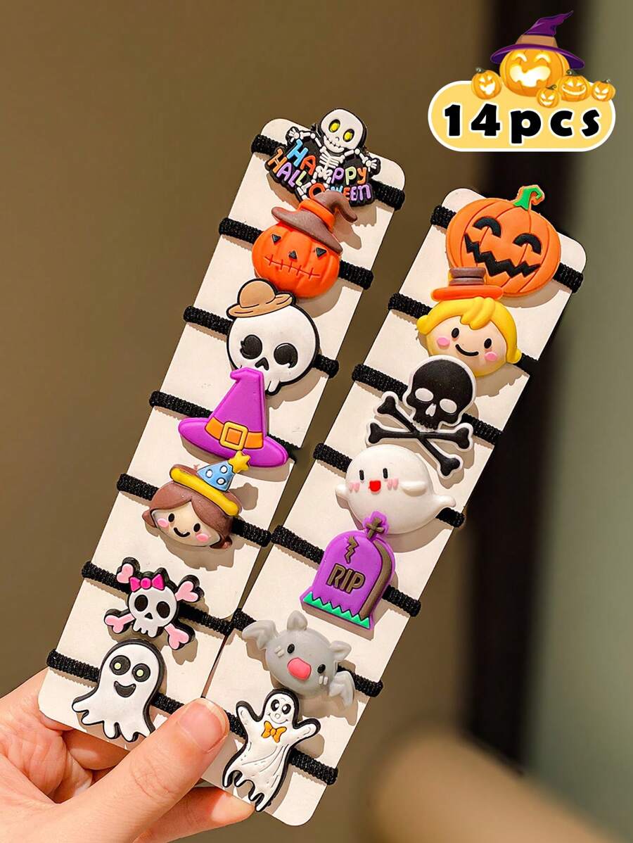 14 chiếc dây buộc tóc Halloween, quà tặng cho bé gái - Nhiều màu - Xem 1