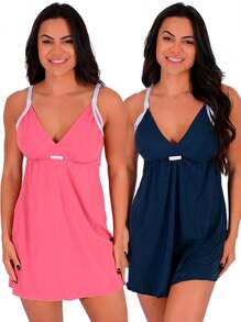 Suede And Lace Nursing Nightgown For Mom And Baby, ASSORTED COLOR | 200 - 彩色 - 查看 1