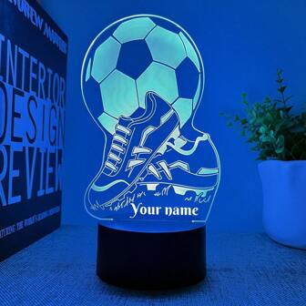 1 pieza Luz de noche personalizada con forma de zapato de fútbol 3D, regalo creativo para amigos fanáticos del fútbol, regalo de cumpleaños/navidad, colorido, sencillo, kawaii, Y2K, minimalista chic, personalizado, único, regalos ideales para él, ella, novio, novia, familia, amigos, luz de noche, luces de neón, artículos para el hogar, decoración de habitación, decoración navideña