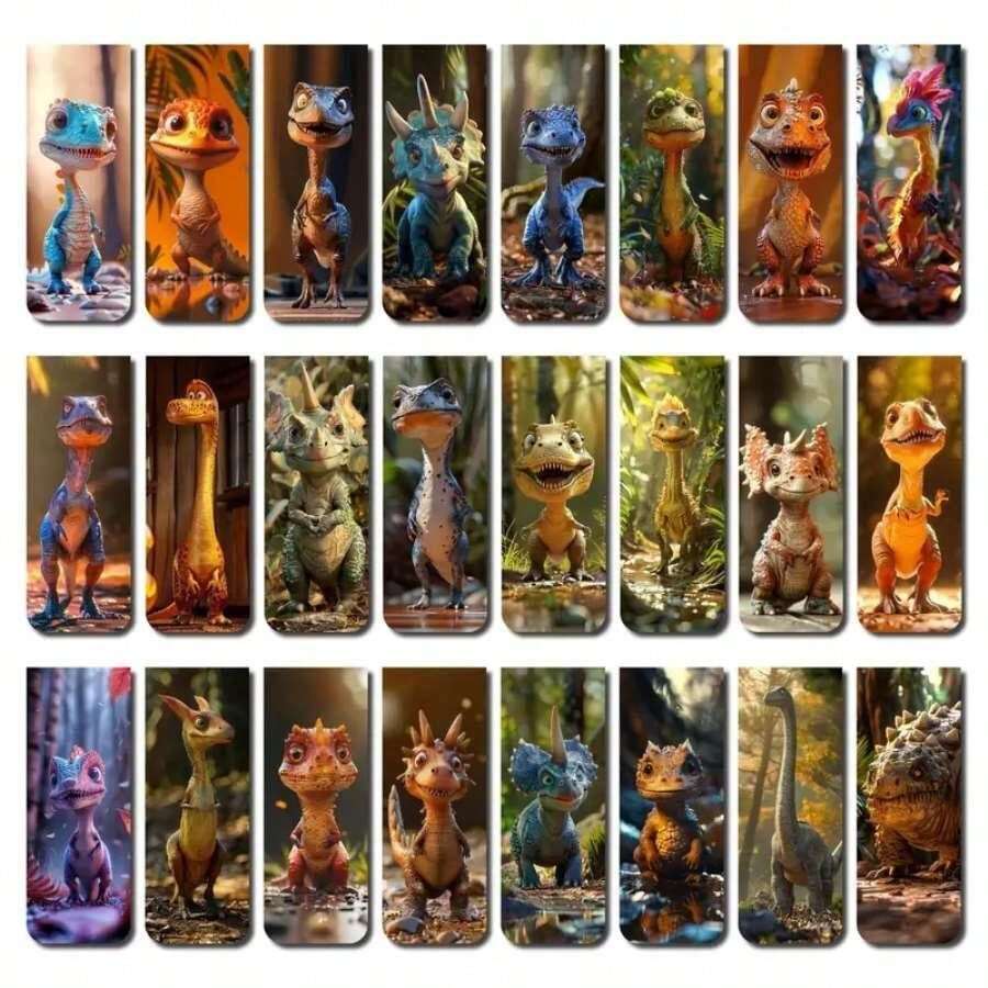24pcs Dinosaur Bookmarks, Assorted Designs, Animal Page