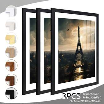 3pcs/Set 12x16 Inch Wooden Decorative Photo Frames, Multiple Sizes & Colors, With White Mats No Photo Paper, PVC Clear Cover, For Wall Or Desk Display, Home Living Room Office Decor, Birthday Party Christmas New Year Mother's Day Easter Gift