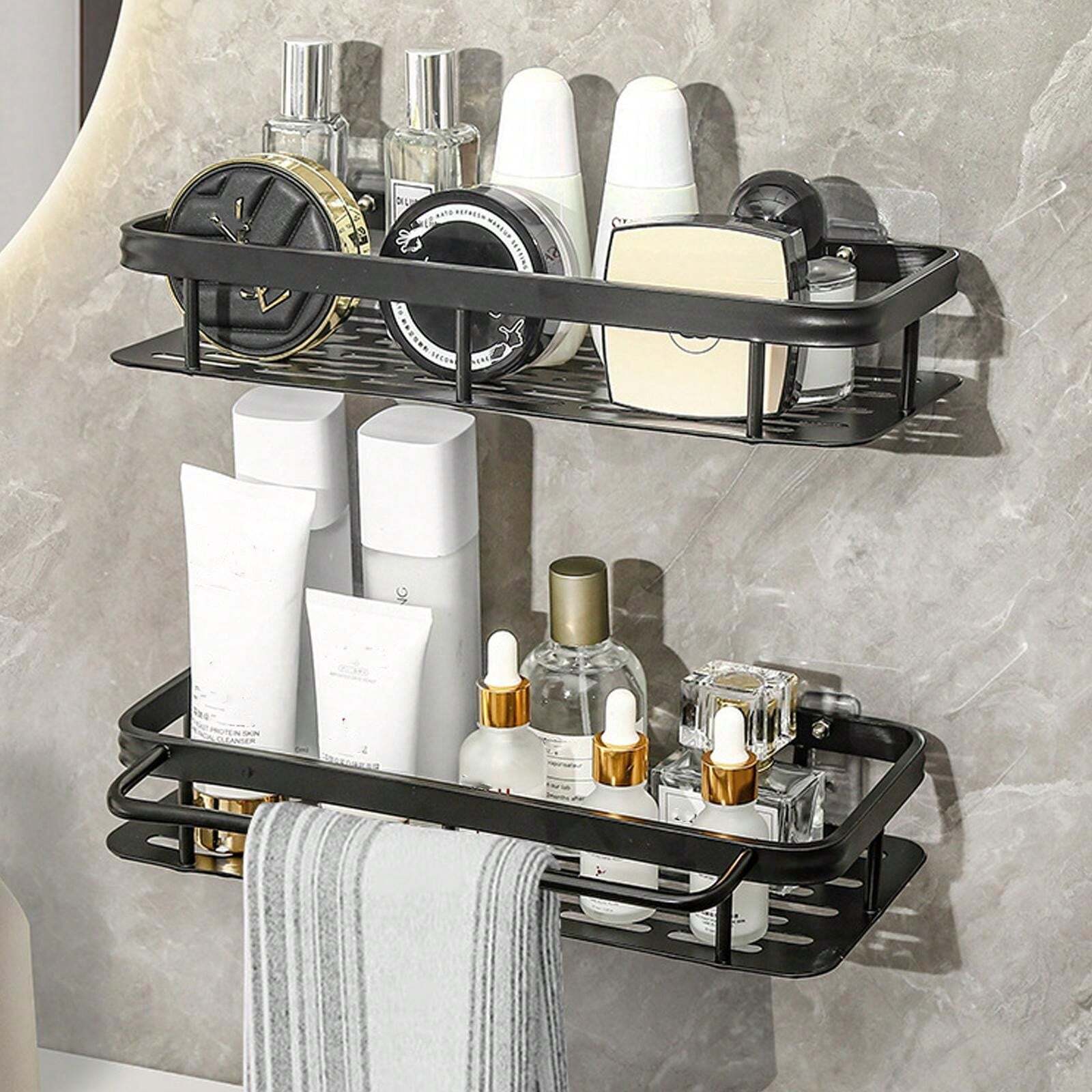 No Drill Bathroom Shelves, Wall Mount Storage Rack For Shampoo