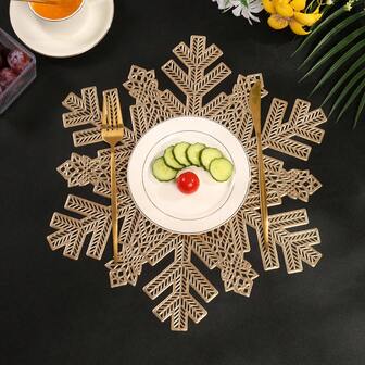 2 piezas/4 piezas/6 piezas Manteles y posavasos redondos con flechas y copos de nieve de Navidad, aislantes del calor, resistentes al calor y antideslizantes para mesa de cocina y comedor, 15" de diámetro