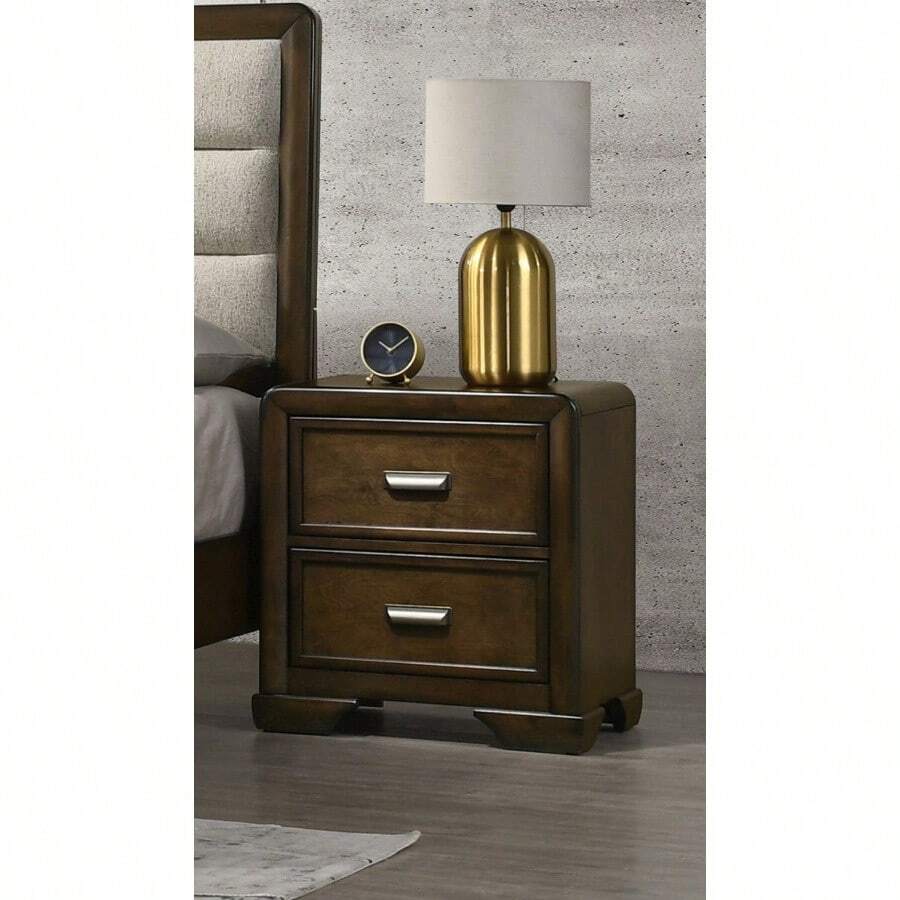 Contemporary Style 1pc 2-Drawer Nightstand Dark Brown Finish Wooden Home Bedroom Furniture - Nâu + Gỗ + Hiện đại như hình - Xem 1