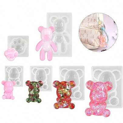 1 pieza Molde de silicona con forma de oso sentado, colgante de resina 3D, llavero, dije para bolso DIY