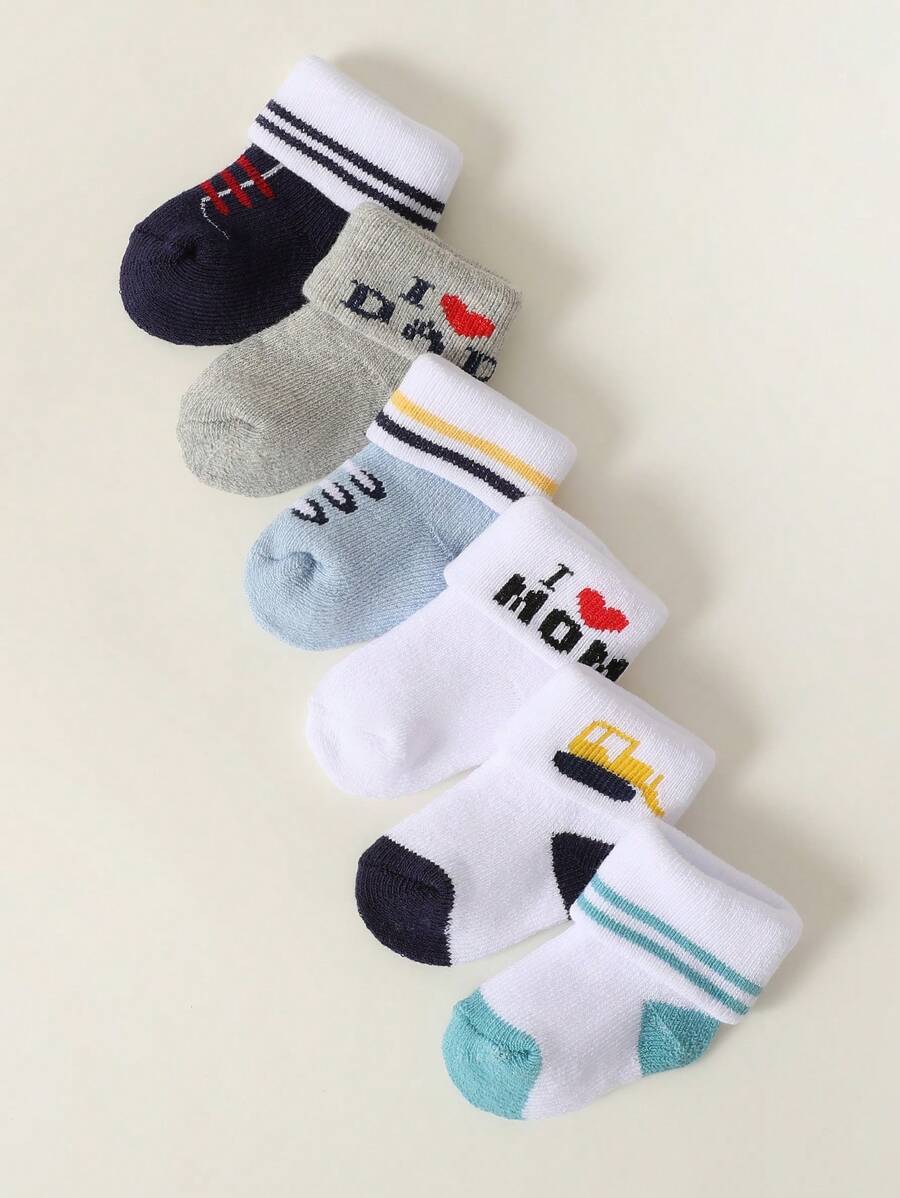 6 双糖果色新生儿袜子，保暖棉质针织短袜，适合婴儿男孩和女孩，秋冬季