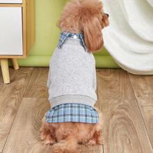 1 件宠物猫/狗衬衫，格子 2 合 1 羊毛运动衫