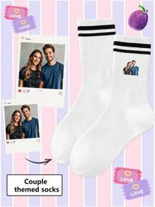 1 Pair Of Customized Face Women's Mid Tube Socks, Put Any Face On Socks, Personalized Socks For With Photos, Interesting Customized Picture Pairs With Medium To Long Socks, Suitable For Valentine's Day, Birthdays, Gift Giving, And Other Occasions,Personalized, Fun, Rich And Colorful, Creative Anime Cartoon Design, Holiday Gifts