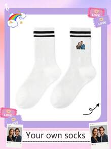 1 Pair Of Customized Face Women's Mid Tube Socks, Put Any Face On Socks, Personalized Socks For With Photos, Interesting Customized Picture Pairs With Medium To Long Socks, Suitable For Valentine's Day, Birthdays, Gift Giving, And Other Occasions,Personalized, Fun, Rich And Colorful, Creative Anime Cartoon Design, Holiday Gifts