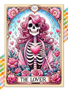 骷髅女孩艺术钻石画塔罗牌骷髅女人马赛克镶嵌十字绣套件水钻 DIY 装饰画 30x40cm/40x50cm