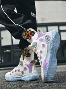 1 双皮革防水篮球鞋，米色，多层防滑耐磨 TPR 外底，减震，有弹性，青少年专业运动鞋 - 米色 - 查看 4