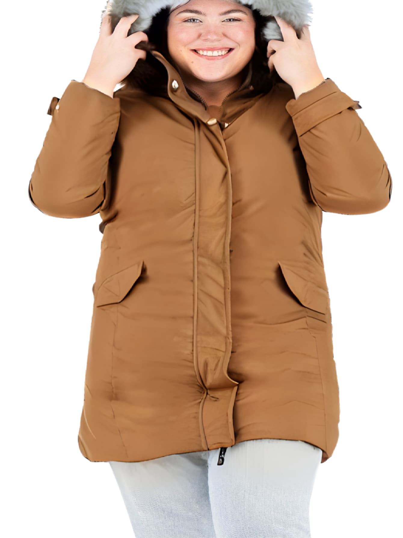 SAKERS OUTDOOR CLOTHING Sakers Women's Reversible Long Jacket Plus Sizes - Mocha Brown - View 1