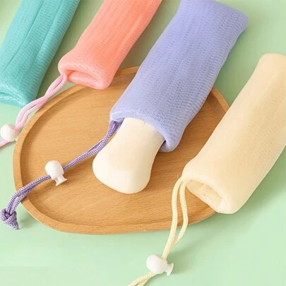 1/4 st exfolierande tvålpåse i nät, förtjockad skummande ansiktsrengöring med dragsko, håller din tvål fräsch och ren, för badrum, för resor, för camping, för studenthem, minimalistisk, för student, för män, för kvinnor, resetillbehör, saker att börja med skolan, studenthemsnödvändigheter