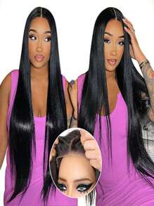 6x4 无胶假发 人发 预拔 预剪 直发 蕾丝前假发 人发漂白结 180% 密度人发 无胶 Clousre 假发 - SNatural - 查看 2