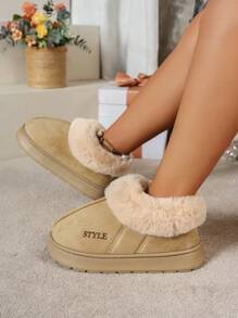 Casual Warm Fluffy Lined Indoor Slip-On Plush Moccasins Slipper Boots, Winter