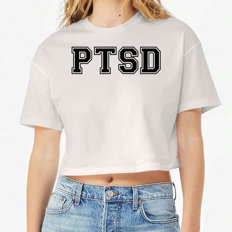 Nearly There Mental Health 8 Graphic Ladies Cotton Crop Top T-Shirt - 白色 - 查看 1