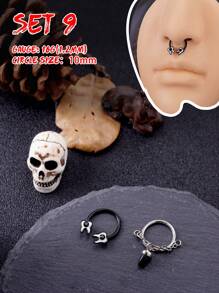 Morlyda 2 piezas/set Gótico 16G Cadena de anillo de nariz de esqueleto Anillo de septum de joyería Murciélago, Anillo de septum de piedra lunar Joyería de piercing de acero inoxidable Anillo de labio rojo negro en forma de corazón Anillo de septum Clicker y Anillo de nariz de herradura a cuadros blanco y negro Barra de bisagra Aro de septum Helix, Rook, Trago, Daith, Piercing de cartílago Anillos de septum de nariz Joyería de piercing Cadena colgante Anillos de nariz para hombres y mujeres Regalos 10mm Fiesta Fecha Navidad Halloween Joyería Uso diario - Multicolor - Ver 8