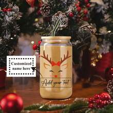 1 bình nước thủy tinh 16oz tùy chỉnh có in hình tuần lộc Giáng sinh và tên cá nhân, có nắp và ống hút, di động, quà tặng lý tưởng cho bạn bè và gia đình, bất ngờ đêm Giáng sinh - Nhiều màu - Xem 9
