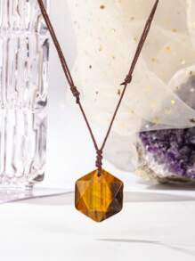 1PC/ Natural Stone Hexagonal Cut Hexagram Star Pendant Handwoven Adjustable Fashion Personalized Neutral Pendant Necklace, Holiday Party To Send Friends Jewelry Gift - Necklace - View 13