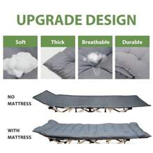 NORLYT Folding Camping Bed Cot With Thick Pad, XL Heavy Duty Camp Bed For Camping Fishing 400LBS(Max Load) With Sleeping Mattress, For Office/Home/Travel/Guest - Folding Bed + Cotton Mat - View 4