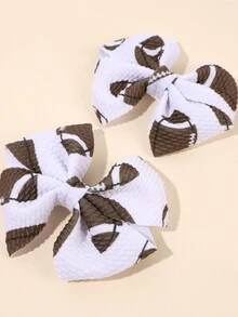 2 件装足球图案发饰，适合女士女孩橄榄球印花面料蝴蝶结鳄鱼夹，带全衬里，可爱足球橄榄球蝴蝶结发夹，啦啦队蝴蝶结发夹，适合球类比赛 - 彩色 - 查看 4