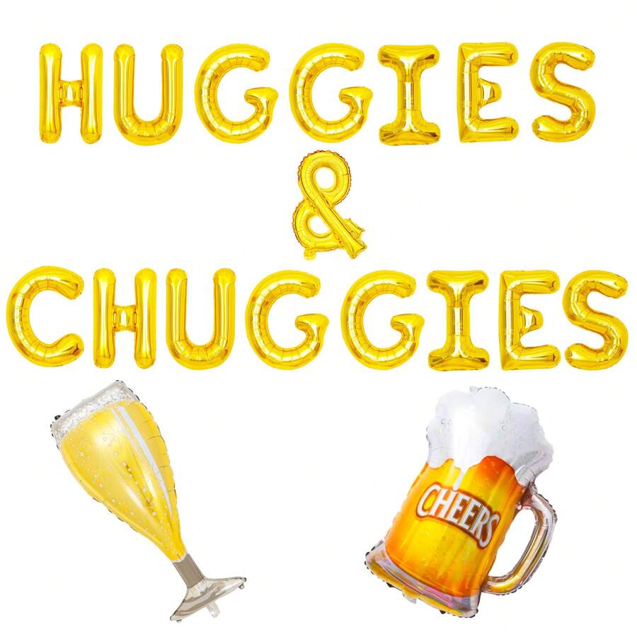 LaVenty Huggies And Chuggies Party Decorations Huggies And Chuggies Banner Sign Gender Reveal Party Diaper Party Decoration Brewing Decorations - Gold - View 1