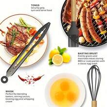 Bộ dụng cụ nấu ăn chống dính 12 món kèm xô và dụng cụ bằng silicon, bộ dụng cụ nhà bếp có tay cầm bằng gỗ - màu đen - Xem 11