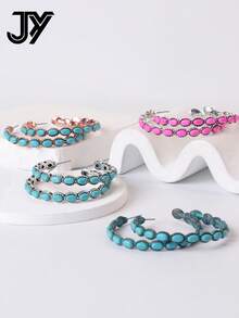 1 对复古夸张合金绿松石 C 形女式环形耳环 - C字 - 查看 2