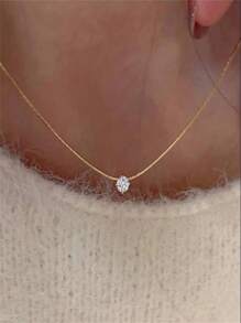 1 peça Elegante Delicado Colar com Corrente Dourada e Pedra de Zircônia Redonda, Adequado para Uso Casual durante todo o Ano por Mulheres e Meninas